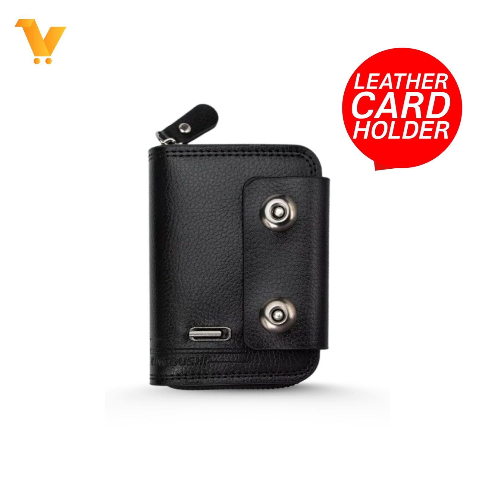 Leather Card Holder Wallet With Double Magnetic Button